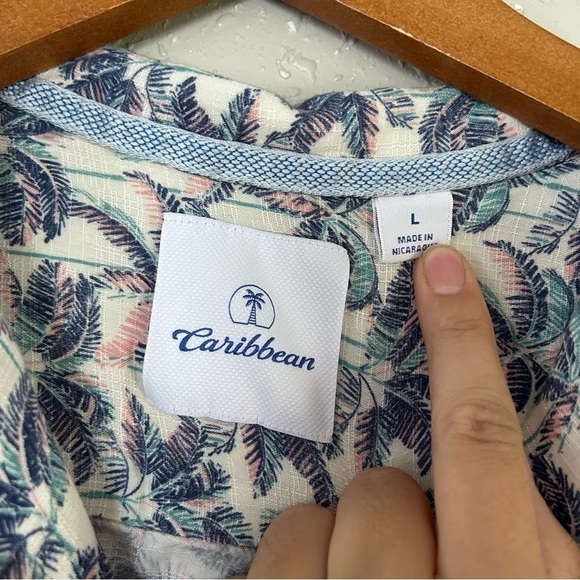 🦋 Caribbean Palm Tree Hawaiian Beach Button Down T-Shirt Large - Picture 2 of 6